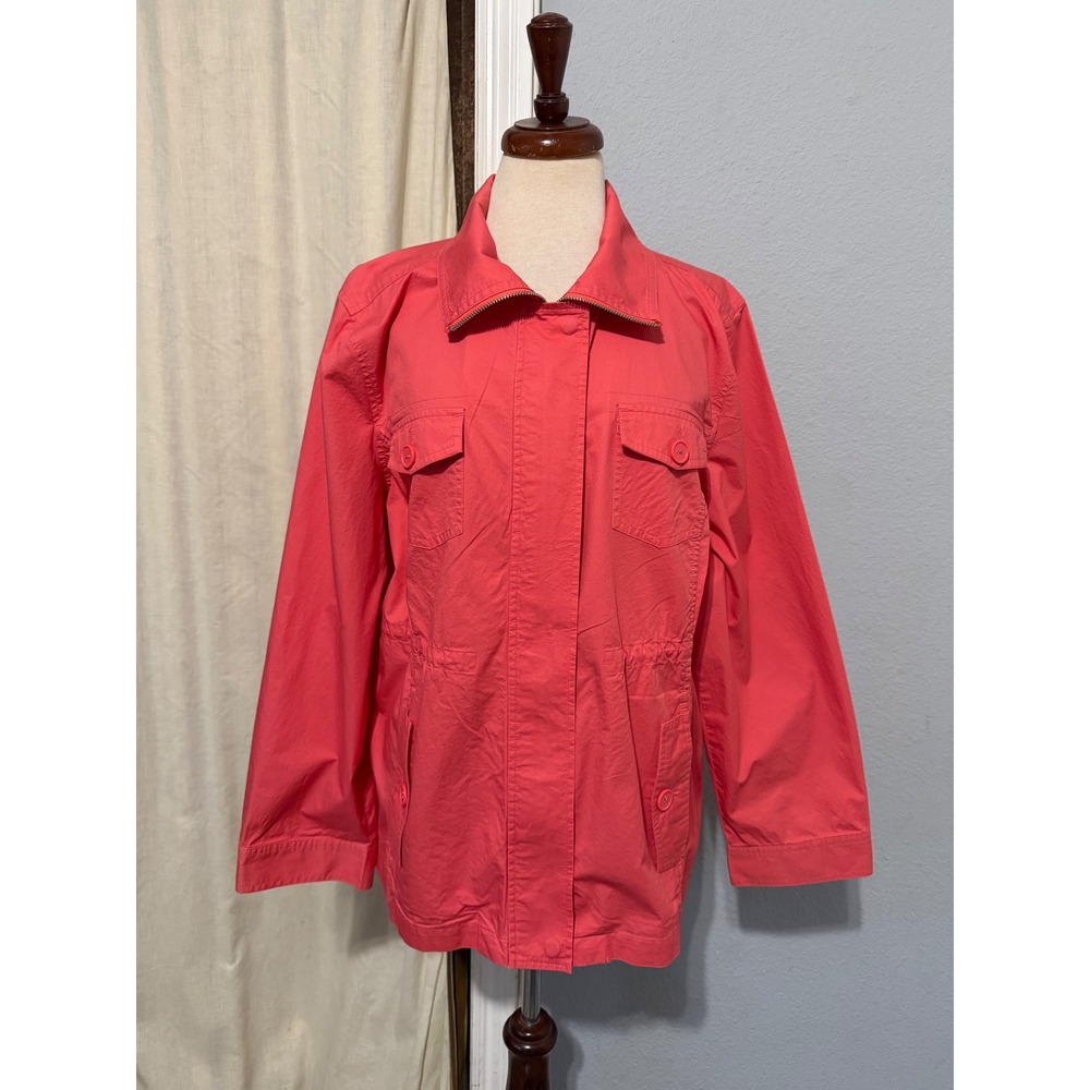 Croft & Barrow Womens XL Jacket Coral Pink Cotton Utility Field Zip Snap Front